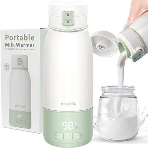 Portable Milk Warmer for Travel, Large Capacity 17 oz., 3 Mins Fast Heating, Leak-Proof, Pasteurization Function, Bottle Warmer for Breastmilk and Formula On-The-Go, LED Temp Control 95°F - 131°F