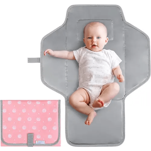 Portable Changing Pad for Baby, Compact Waterproof Diaper Mat with Built-in Cushion, Pink