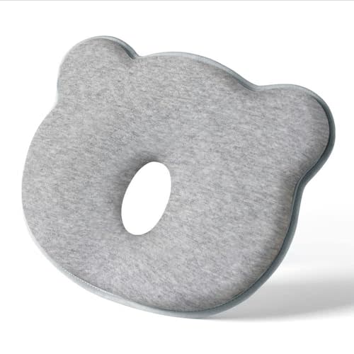 Cococu Memory Foam Baby Pillow for Newborn Flat Head Baby Pillow Machine-Washable Neck Support Prevent Flat Head 100% Cotton,Grey