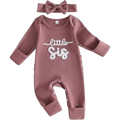 allshope Infant Baby Girl Fall Outfit Sweatshirt Romper Daddy Little Girl Embroidery Jumpsuit Bodysuit Newborn Waffle Clothes