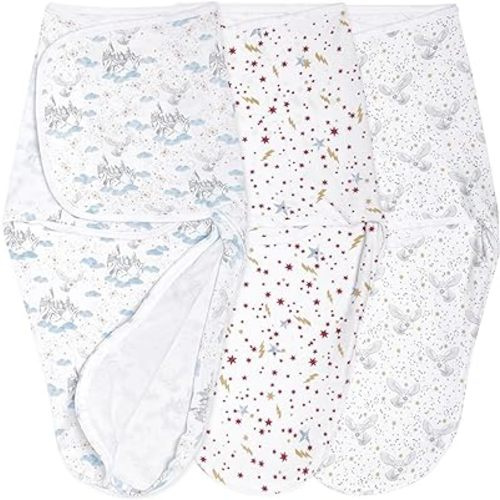 aden + anais Essentials Easy Swaddle Wrap Quick Change with Bottom Zipper, Snug Cotton Knit Baby Wrap Swaddle Blanket for Newborns, TOG 1.0, 3-Pack, Harry Potter, 0-3 Months, Small/Medium