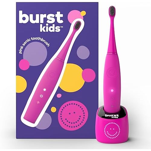 Burst Kids & Toddlers Electric Toothbrush (Pink) | Soft Bristles | Two Minute Timer | Rechargeable Battery | Easy-Grip Silicone Handle | 2 Modes for Healthy Smiles | Ages 3+
