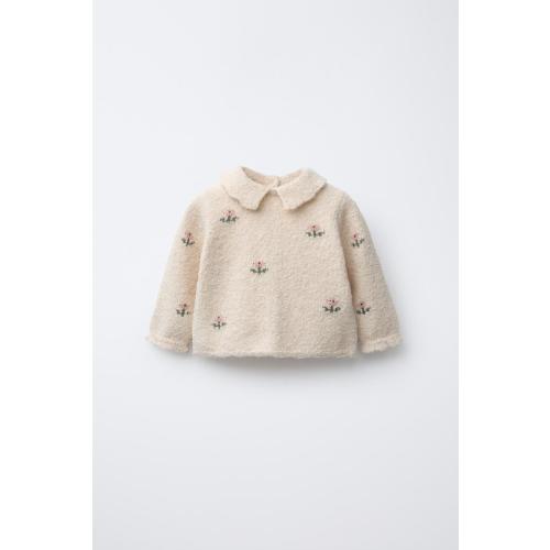 FLORAL EMBROIDERY KNIT SWEATER - Light beige | ZARA United States