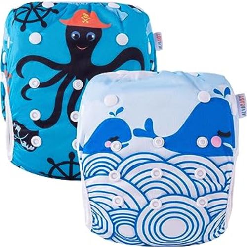 ALVABABY Swim Diapers 2pcs Reusable Adjustable & Washalbe for Boys & Girls 0-2 Years Baby Boy DYK13-14