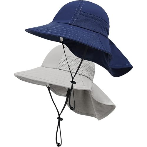 2-Pack Toddler Baby Sun Hat Kids Summer UPF 50+ for Boys Girls Adjustable Beach Hats with Bucket Wide Brim Age 1-7 Years