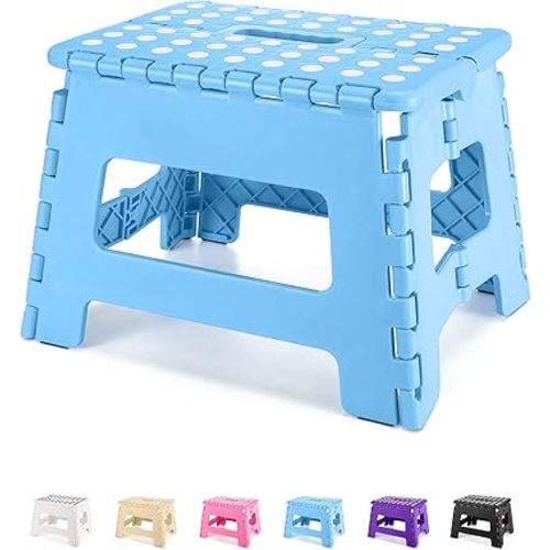 Dyforce Folding Step Stool 9", Kids Step Stool, Heavy Duty Step Stools for Adults, Compact Foot Stools, Light-Weight Toddler Step Stool for Kitchen, Bathroom, Holds Up to 300 lbs (Blue)