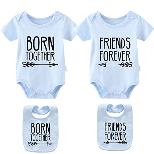 YSCULBUTOL Baby Twins Bodysuits Best Friends Forever Baby Clothes Set with Bibs Girl Outfit with hat