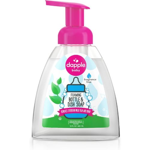 Dapple Baby Fragrance-Free Foaming Baby Bottle & Dish Soap - 13 fl oz - Cleans Bottles, Sippy Cups, Pacifiers, Breast Pumps, & More - Gently Removes Milk Film & Odors - Fragrance Free