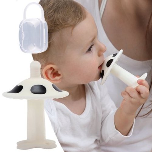 Baby Teething Toy Silicone Frozen Pacifier Soft Infant Teether Chew Toy Mushroom Teether BPA Free Multi-Texture Design Cute