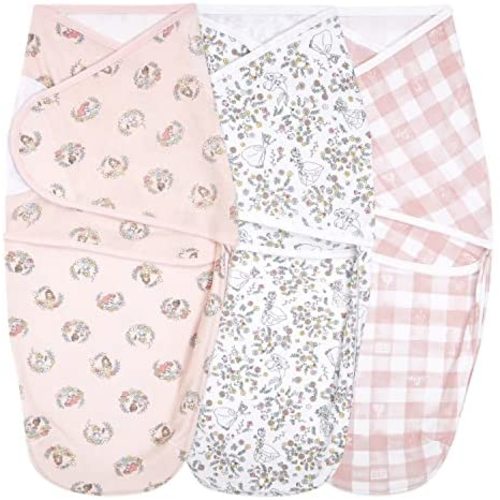 aden + anais Essentials Easy Wrap Swaddle, Cotton Knit Baby Wrap, Newborn Wearable Swaddle Sleep Sack, 3 Pack, Disney Princess, 0-3 Months