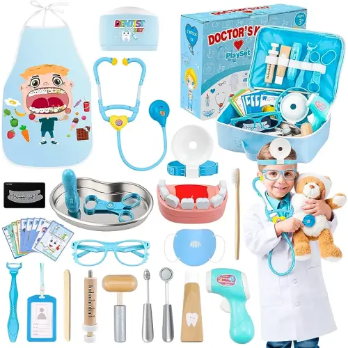 Doctor Kit for Kids, Kids Doctor Kit Medical Pretend Play Doctor Role Play with Teeth Stethoscope, Toddler Medical Doctor Kit Toys for Boys Girls Kids Ages 3+ (Blue)