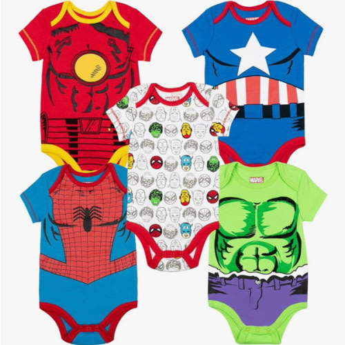 Marvel Baby Boys' 5 Pack Bodysuits - The Hulk, Spiderman, Iron Man, and Captain America