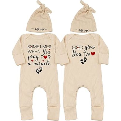 Twin Pray for One Gives Two Little Answered Prayer Baby Bodysuit Newborn 0-3 Months Clothes Cute Religious Outfit
