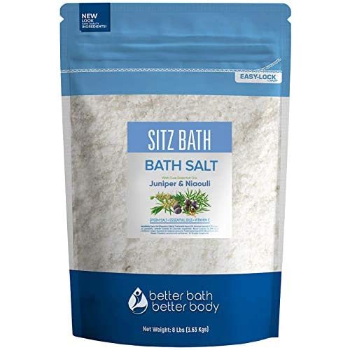 Sitz Bath Soak 128 Ounces Sitz Salt Epsom Salt with Natural Geranium, Frankincense, Lavender, Niaouli Essential Oil Plus Vitamin C in BPA Free Pouch with Press-Lock Seal