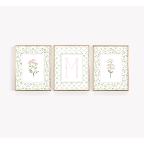 Floral Nursery Monogram Art, Personalized Initial Print, Baby Girl Name Sign, Wildflower Print Set, Floral Nursery Decor, Custom Wall Art