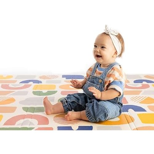 ORIBEL PurePlay Baby Playmat with Silver Ions | 79" x 59" | Reversible & Foldable | 3 Layer Protection | Water & Stain-Resistant Baby Floor Mat | Easy to Clean | Scratch Resistant (Happy Palette)