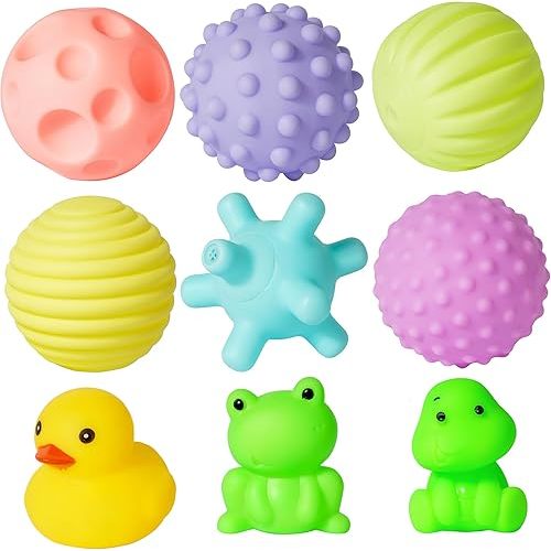 Balls for Babies & Toddlers - Soft, Colorful Sensory Touch Training Toys, 9pcs Set, Regular Size