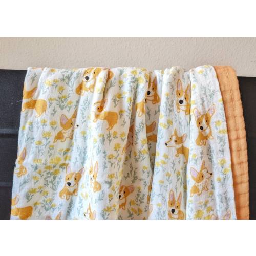 47x47 4-Layer Bamboo Organic Cotton Toddler/baby Summer Blanket / Blanket for AC room/ Silky Soft/Baby Gift - corgi