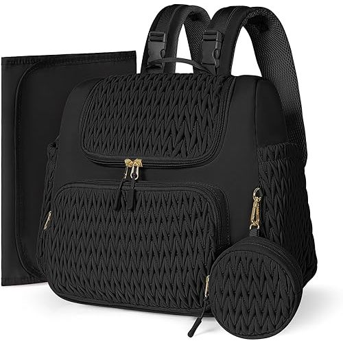 Geestock Diaper Bag Small Diaper Backpack, Stylish Quilted Baby Backpacks, Mini Maternity Bags, with Changing Pad, Pacifier Case & Stroller Straps, Parents Essentials Diaper Bag, Black