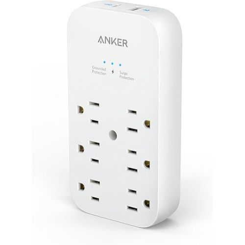 USB Wall Charger Surge Protector,Anker Outlet Extender USB C, 20W Power Delivery Fast Charging iPhone 14//13, Wall Adapter Spaced for College Dorm Rooms,School, Travel,Home, Office,TUV Listed