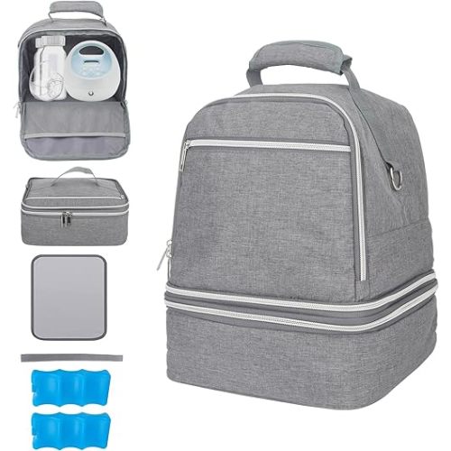 Breast Pump Bag with Cooler fit for Spectra S1 and S2, Separable Breast Pumping Storage Backpack, Insulated Breast Milk Bottle Cooler Bag for Work Travel for Mom Breastpump, Waterproof (Grey)
