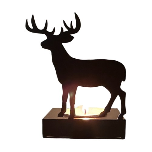 Olilia Rustic Brown Finished Metal Solo Buck Deer in Forest Silhouette Ambient Light Accent Lamp Lodge Decor