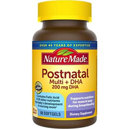 Nature Made Postnatal Multivitamin + DHA 200 mg, 60 Softgels, to Support Nursing Moms & Babies During Breastfeeding, Postnatal Vitamins & Nutrients Include Iron, Vitamin D3, Calcium, Iodine