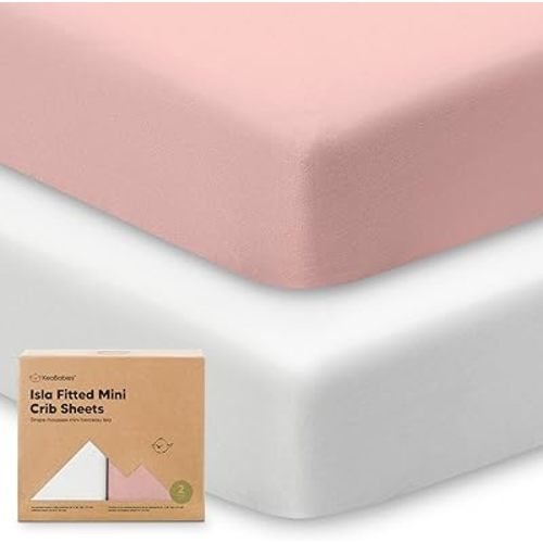 Pack and Play Sheets Fitted - 2-Pack Mini Crib Sheets for Pack N Play Mattress, Soft & Cozy, Neutral Toddler Playard Bedding, Snug Fitted Mini Baby Crib Mattress Cover Set for Boys, Girls (Rose)