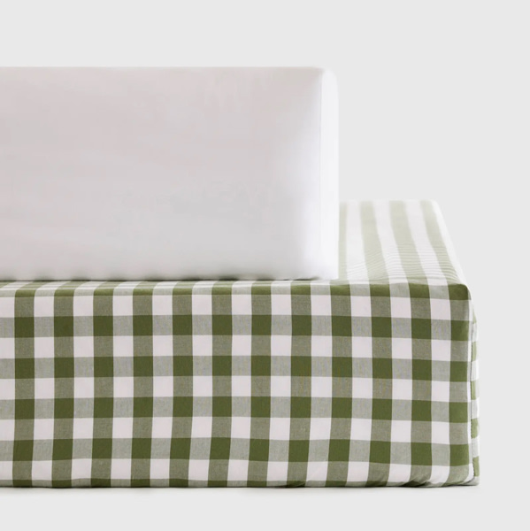 Organic Percale Gingham Crib Sheet 2-Pack in Olive