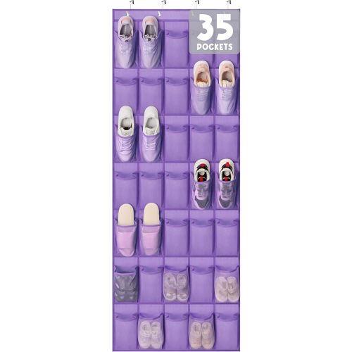 Tiblue Over The Door Shoe Organizer - 35 Mesh Pockets, Hanging Shoe Rack & Holder For Sneakers, Women's High Heels, Lavender