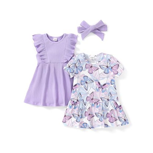 PATPAT Baby Toddler Girl Dresses Infant Ruffle & Short Sleeveless 2 Pack Summer Dress Casual Party Dress