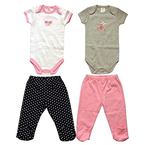 Spasilk Newborn Baby Layette Set, Short Sleeve Bodysuits and Pull-On Footed Pants, 4 Piece