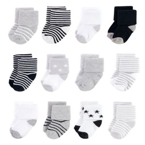 Hudson Baby Infant Unisex Cotton Rich Newborn And Terry Socks, Gray Black Stars, 0-6 Months