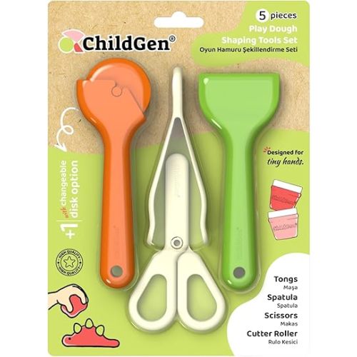 Play Dough Tools Set for Kids – 6 Piece Modeling Clay Tools Kit with Cutter Roller, Scissors, Spatula & Tongs – Creative Sensory Play Dough Accessories for Toddlers & Preschoolers
