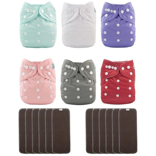 ALVABABY Baby Cloth Diaper 6 Pack with 12 Inserts One Size Cloth Diaper Covers Adjustable Washable Reusable for Baby Girls and Boys