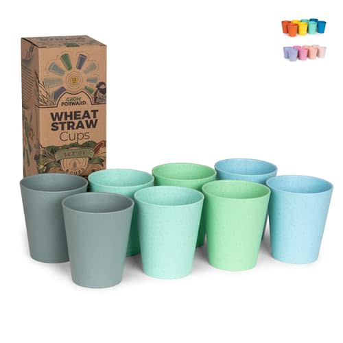 Grow Forward Premium Plastic Kids Cups - 13 oz Unbreakable Wheat Straw Cups for Kids - Non Toxic BPA Free Drinking Glasses for Water, Smoothie - Small Dishwasher Safe Kitchen Tumblers - Rainforest