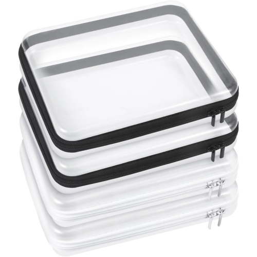4 Pcs Clear Hard Shell Zipper Case, Transparent Hard Clear Zipper Case, Medium Portable Travel Makeup Bag Organizer Bin For Pencil Cosmetics Building Blocks Puzzles