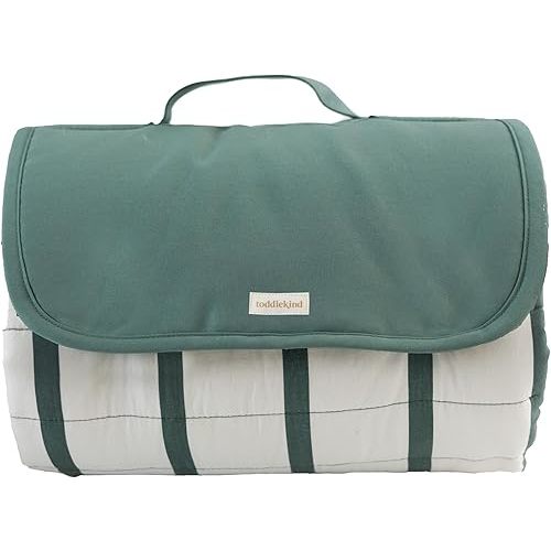 Toddlekind Premium Indoor/Outdoor Playmat & Picnic Blanket, Organic Quilted Cotton, Water-Resistant, Anti-Slip, Reversible Design, Spacious Play Mat for 6 People, Easy Roll-Up w/Carry Handle, Forest