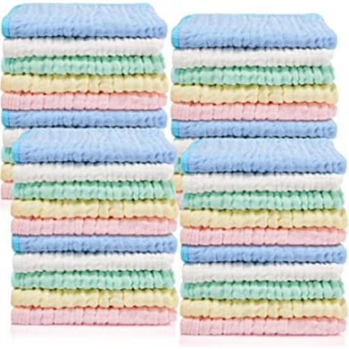 Tudomro 20 Pack Muslin Burp Cloths 20 x 10 Inch Absorbent Washcloths 6 Layers 5 Colors Baby Rags Towels Gentle Absorbent Soft Infant Essentials for Newborn and Toddlers Boys & Girls Milk Spit up Rags