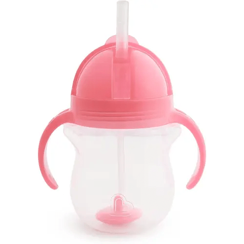 Munchkin Any Angle Sippy Cup for Toddlers, Spill Proof Weighted Straw Cup with Transition Handles for Babies 6 Months and Up, 7 Ounce, Pink
