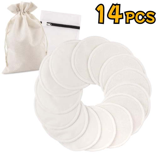14PCS Reusable Nursing Pads, 3-Layer Washable Breast Pads with Laundry Bag & Storage Bag - Soft, Absorbent, Eco Pads for Breastfeeding