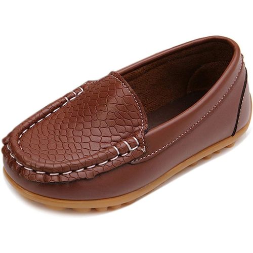 LONSOEN Toddler Little Kid Boys Girls Soft Slip On Loafers Dress Flat Shoes - 1 Little Kid - Brown