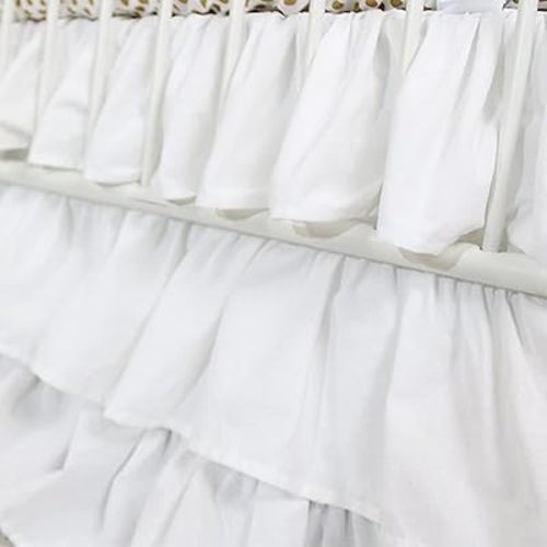 Ruffled Crib Skirt Baby Bed:Solid 3 Tiered Crib Baby Bedding Skirts,Crib Bed Skirt Dust Ruffle with Platform,Crib Accessories for Baby Boys Girls,17.7" Drop- Fits Standard Cribs,28"x 52" (White)