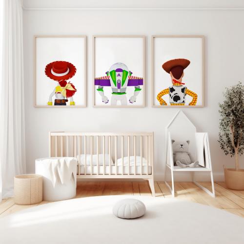 Toy Story-Inspired Woody, Buzz & Jessie Back View Minimalist Wall Art - Pixar Kids Room Decor - Western Nursery Printable
