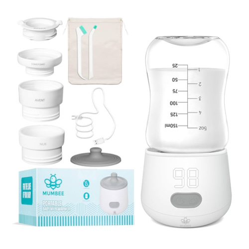 Portable Bottle Warmer for Travel with Fast 4 Heat Settings & Burn Protection, Leak-Proof & Safe Rechargeable Baby Bottle Warmer for Breastmilk, Formula or Water