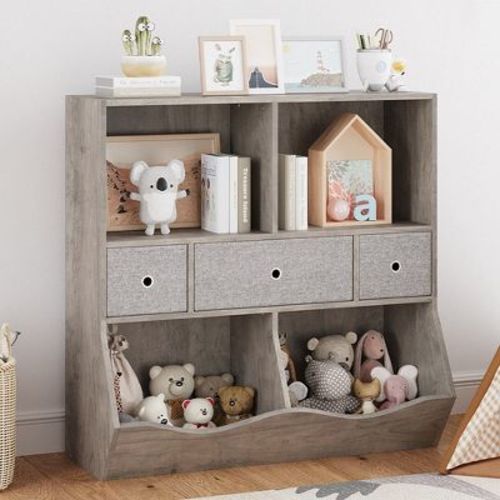 Garvee Kids Toy Storage Organizer With Storage Drawer, 3 Tier Kids Bookshelf And Bookcase, Suitable For Boys And Girls' Playroom/bedroom, Gray