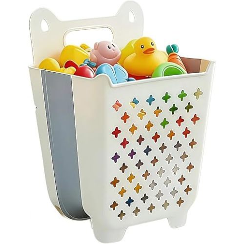 Bath Toy Bin, Stand Up Bath Toy Storage, Foldable Bath Toy Holder for Bathtub, Quick Drain Drying Shower Toy Basket for Easy Access to Toys, Large Capacity Wall Mounted Bath Toy Organizer