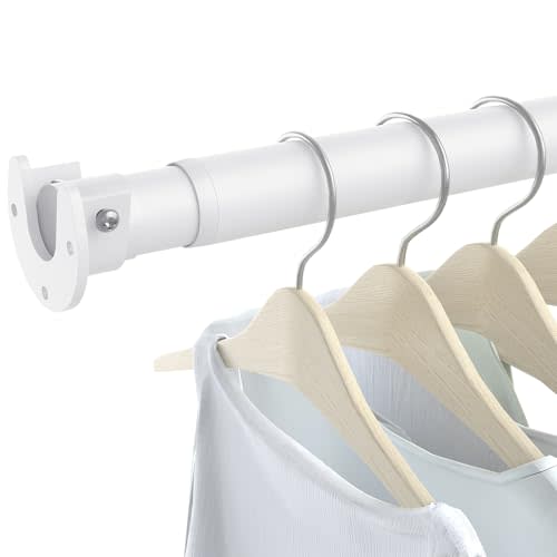 Closet Rods for Hanging Clothes, 17 to 99 Inch Heavy Duty Stepless Adjustable Closet Hanging Rod, 1.3 Inch Diameter Metal Closet Rod for Wardrobes Laundry Bedroom RV, White