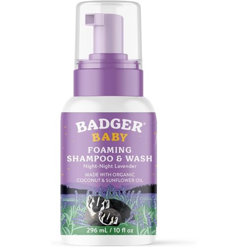 Badger Lavender Foaming Shampoo and Body Wash for Newborns and Toddlers, Organic and Gentle, 10 fl oz