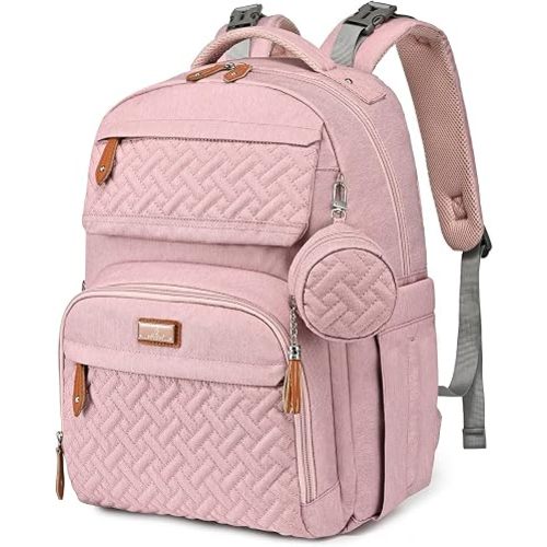 BabbleRoo Diaper Bag Backpack - Travel Large Baby Diaper Bag with Changing pad, Waterproof Baby Bags for Mom & Dad, Unisex Bags with Pacifier Case, Luggage Strap & Stroller Clips– Pink